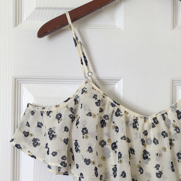 Abercrombie & Fitch Floral Chiffon Cold Shoulder A-Line Maxi Dress Ivory Navy S - Picture 4 of 15